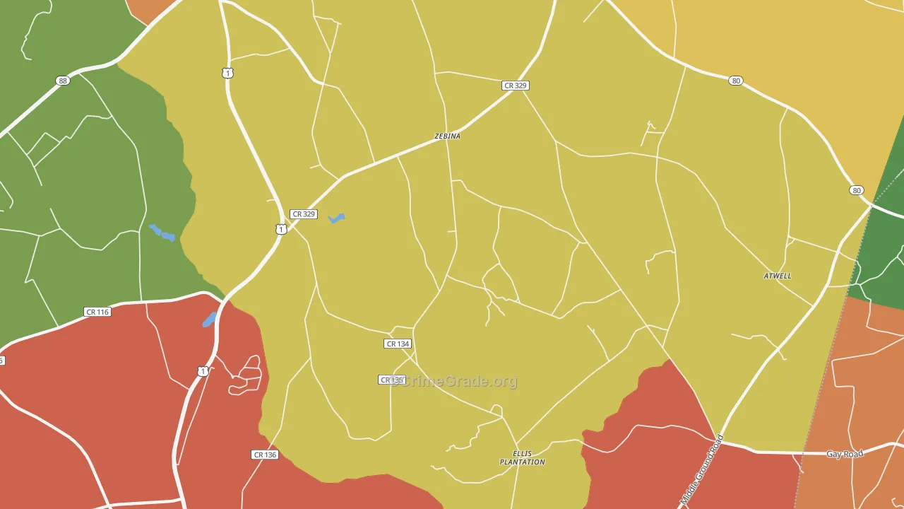 Zebina, GA Map of Vandalism Rates