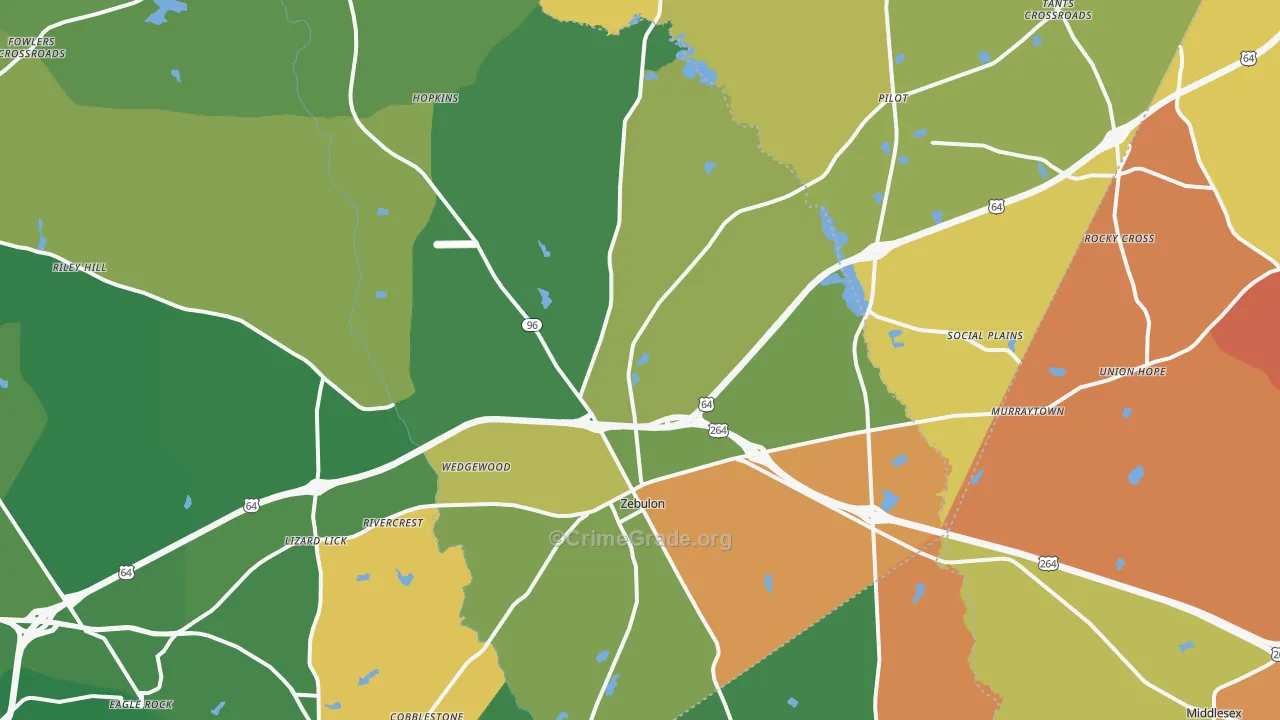 Zebulon, NC Map of Vandalism Rates
