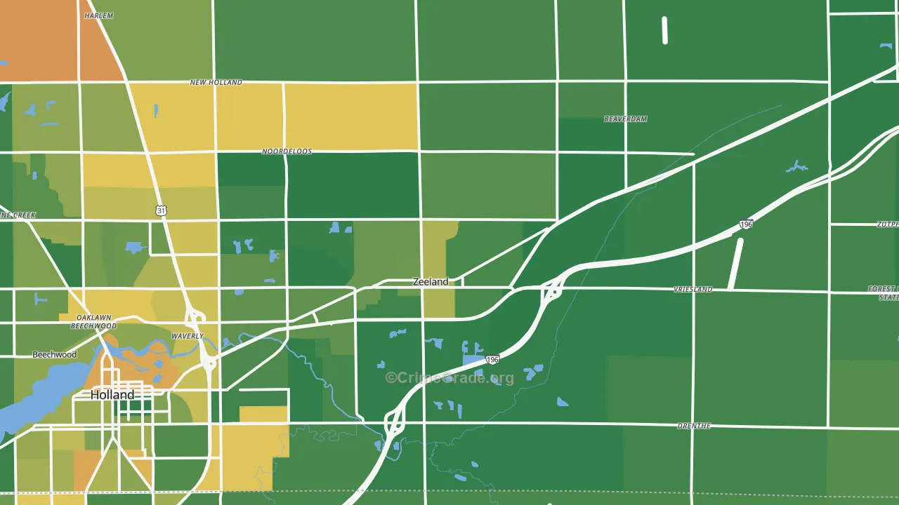 Zeeland, MI Map of Vandalism Rates