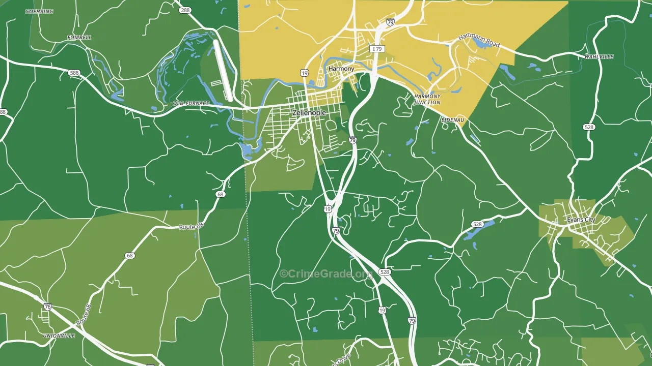Zelienople, PA Map of Vandalism Rates