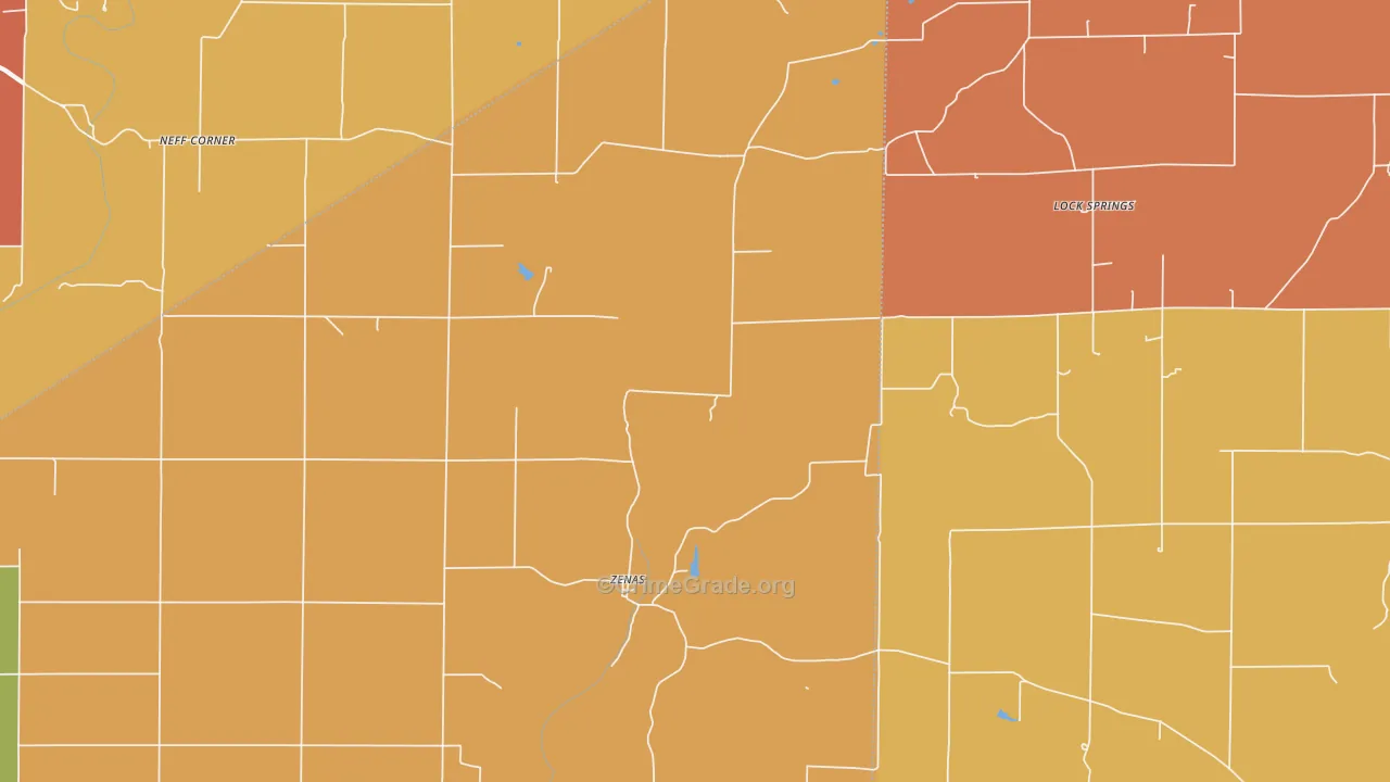 Zenas, IN Map of Vandalism Rates