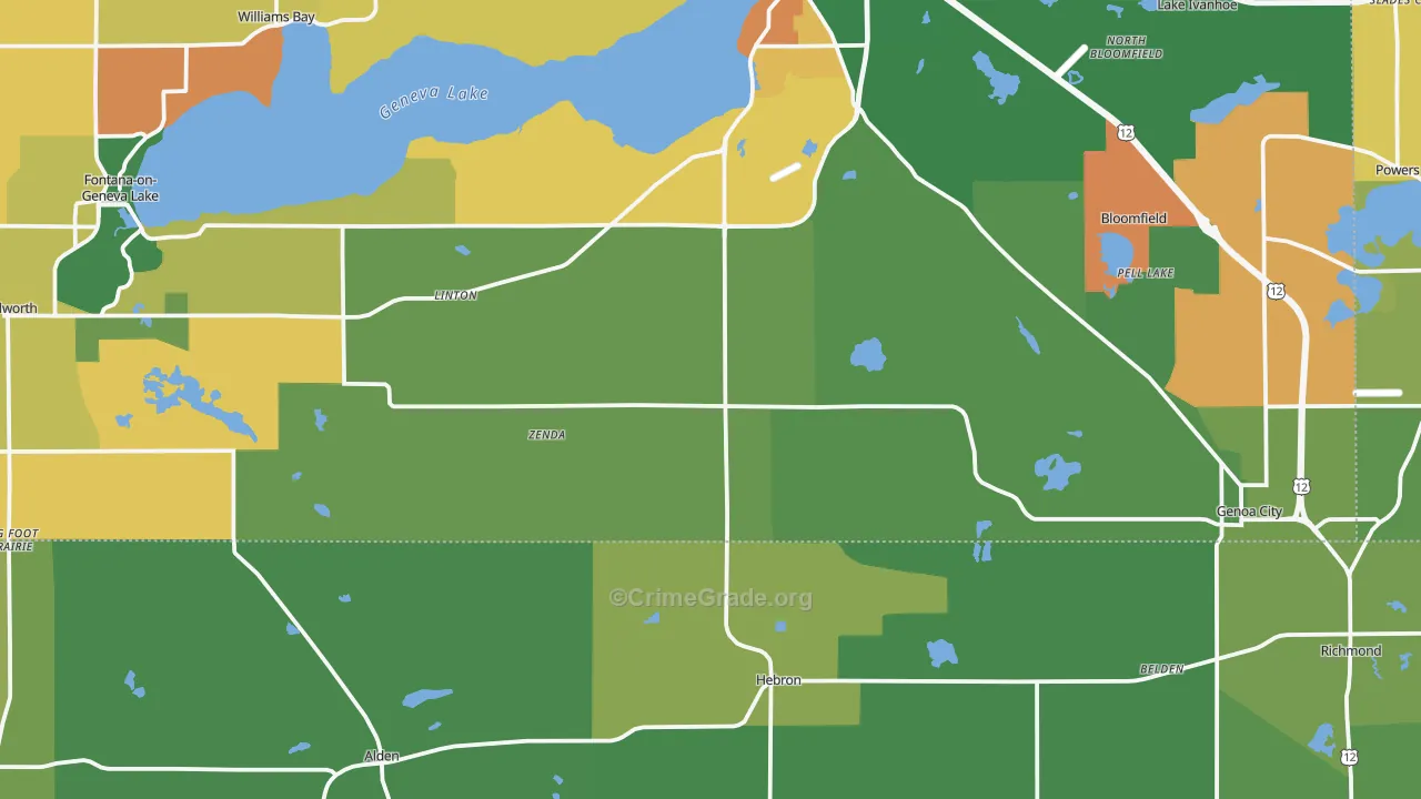 Zenda, WI Map of Vandalism Rates