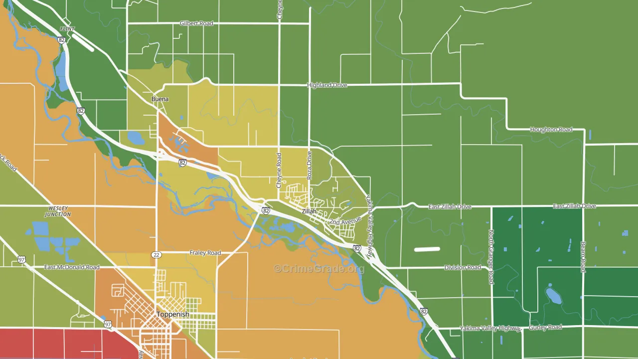 Zillah, WA Map of Vandalism Rates