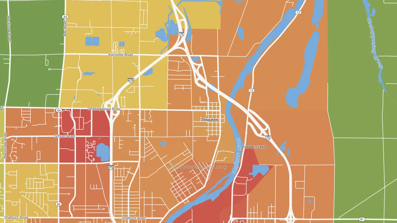 Zilwaukee, MI Map of Vandalism Rates