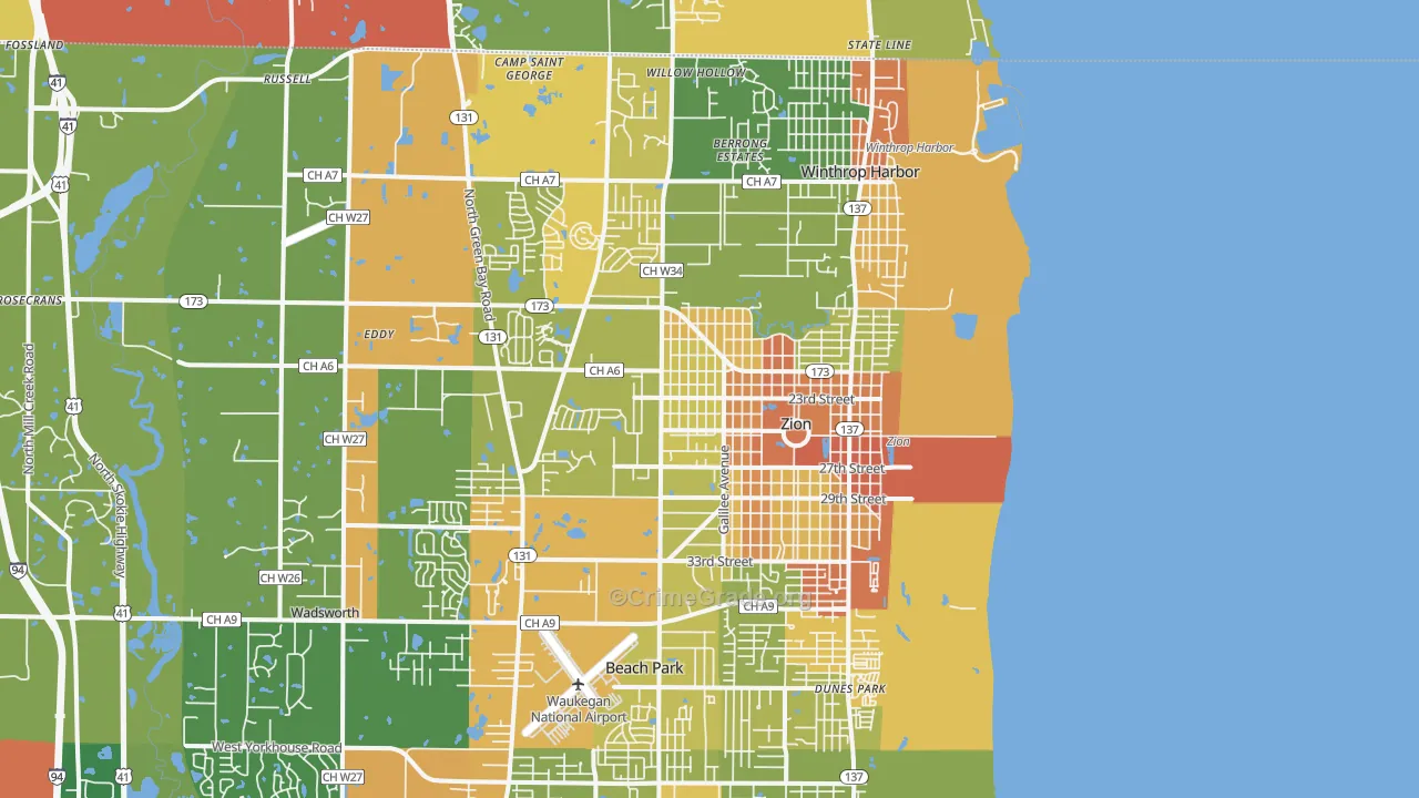 Zion, IL Map of Vandalism Rates