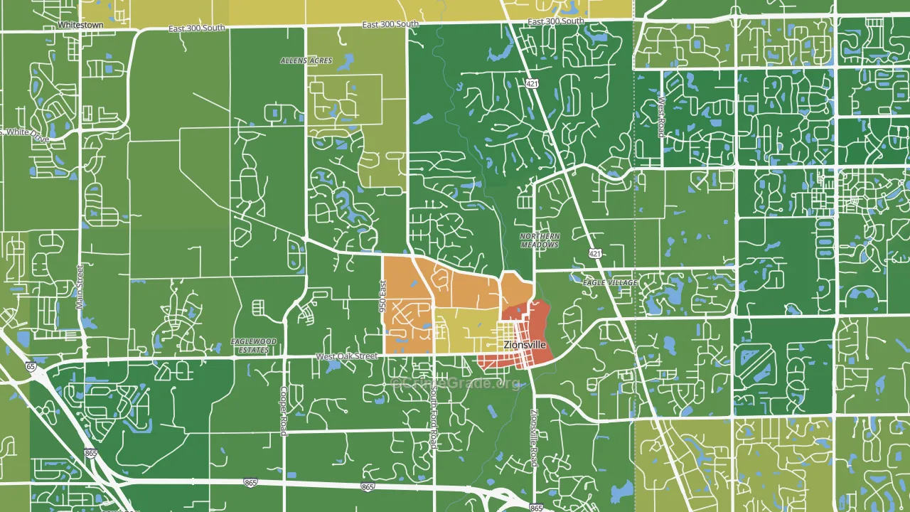 Zionsville, IN Map of Vandalism Rates