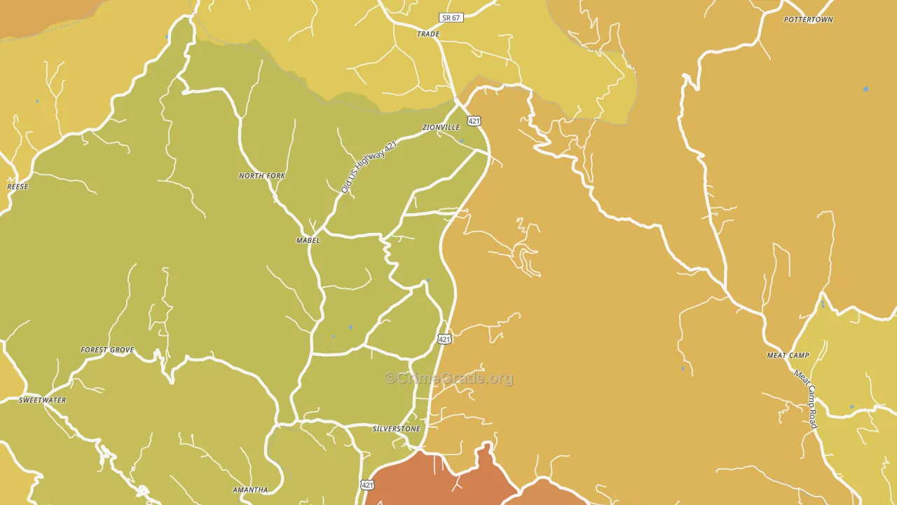 Zionville, NC Map of Vandalism Rates