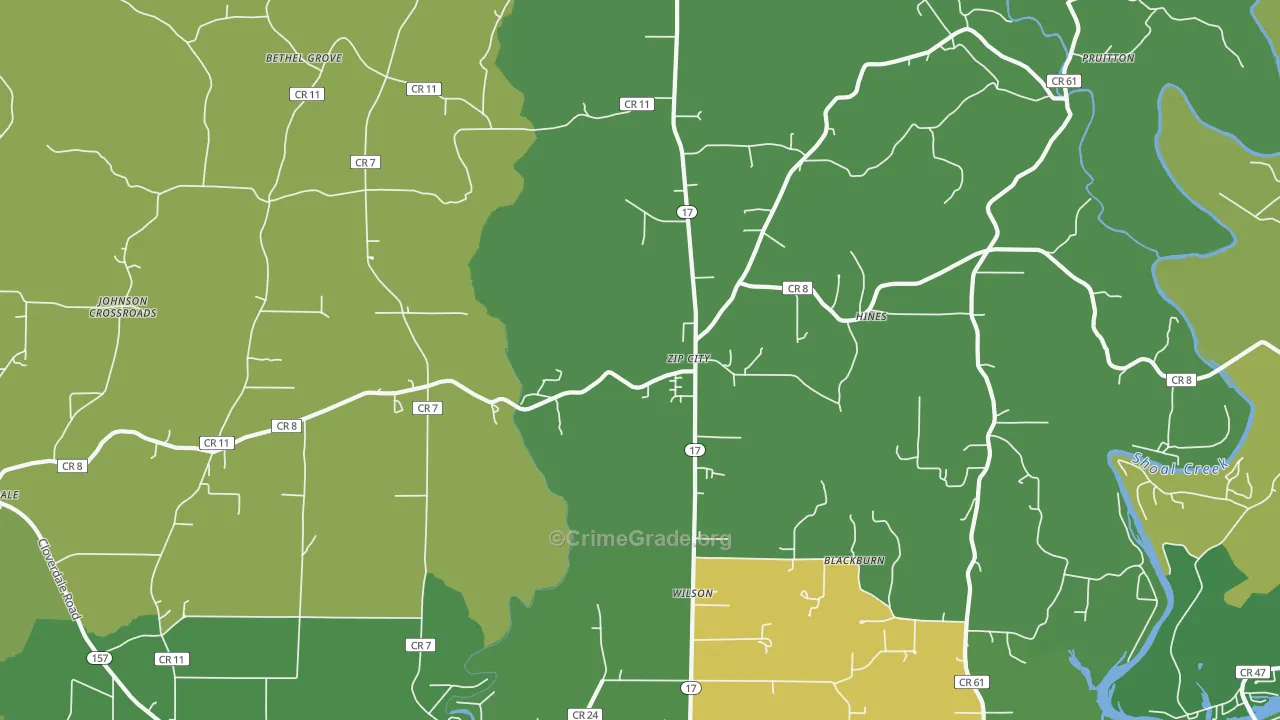 Zip City, AL Map of Vandalism Rates