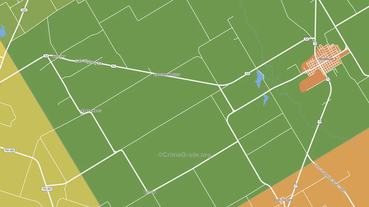 Zipperlandville, TX Map of Vandalism Rates