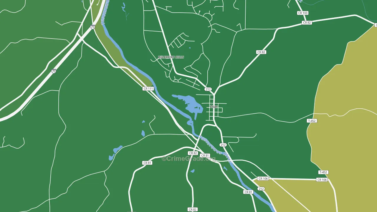 Zoar, OH Map of Vandalism Rates