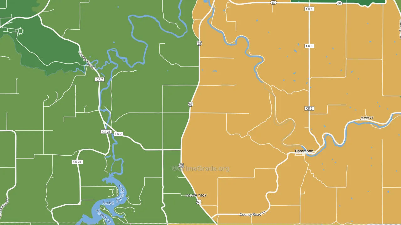 Zumbro Falls, MN Map of Vandalism Rates
