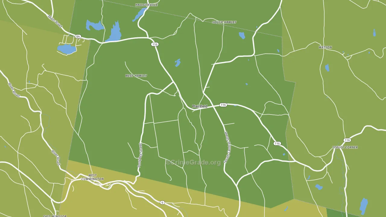 01070, MA Map of Vehicle Theft Rates