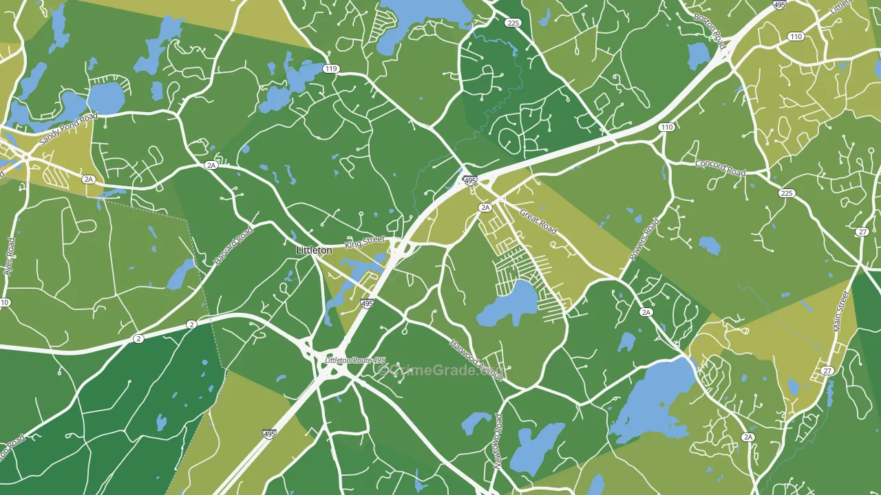 01460, MA Map of Vehicle Theft Rates