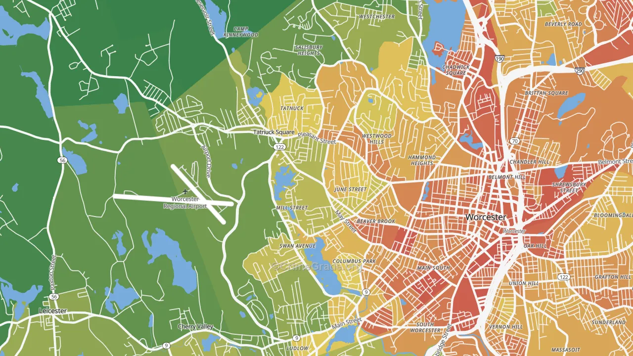 01602, MA Map of Vehicle Theft Rates