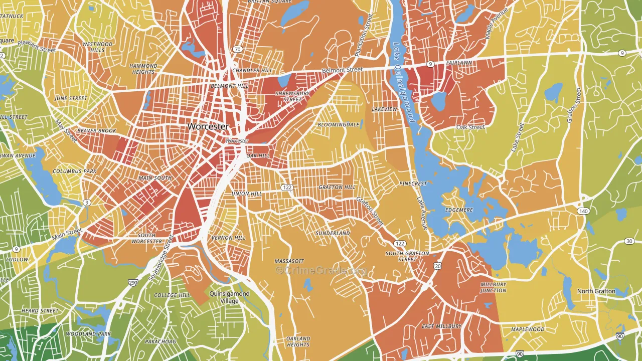 01604, MA Map of Vehicle Theft Rates