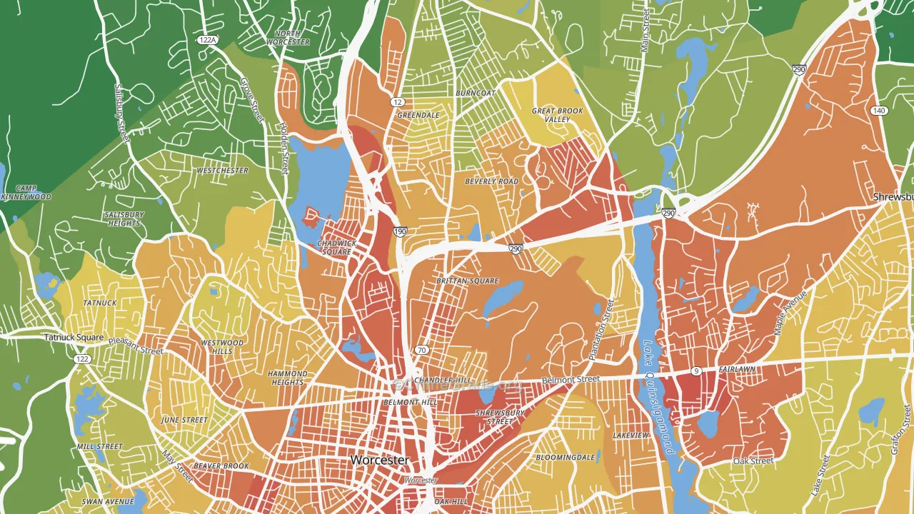 01605, MA Map of Vehicle Theft Rates