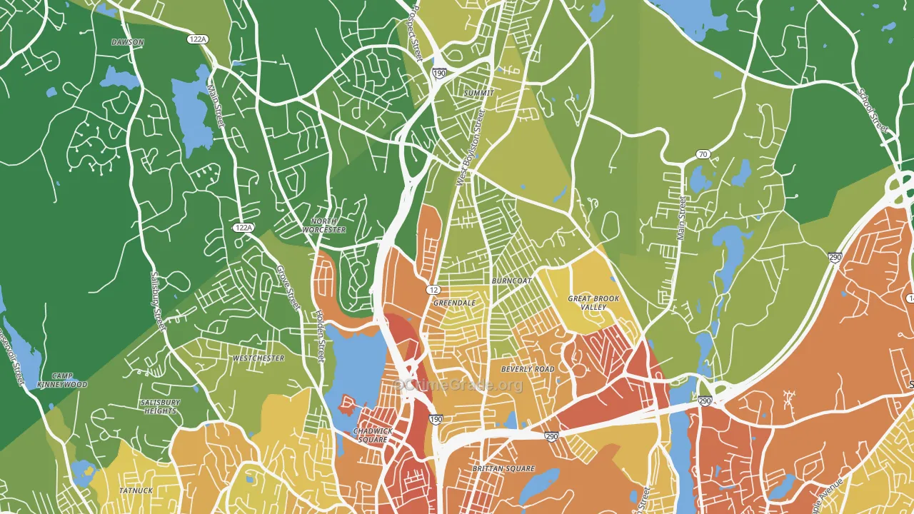 01606, MA Map of Vehicle Theft Rates