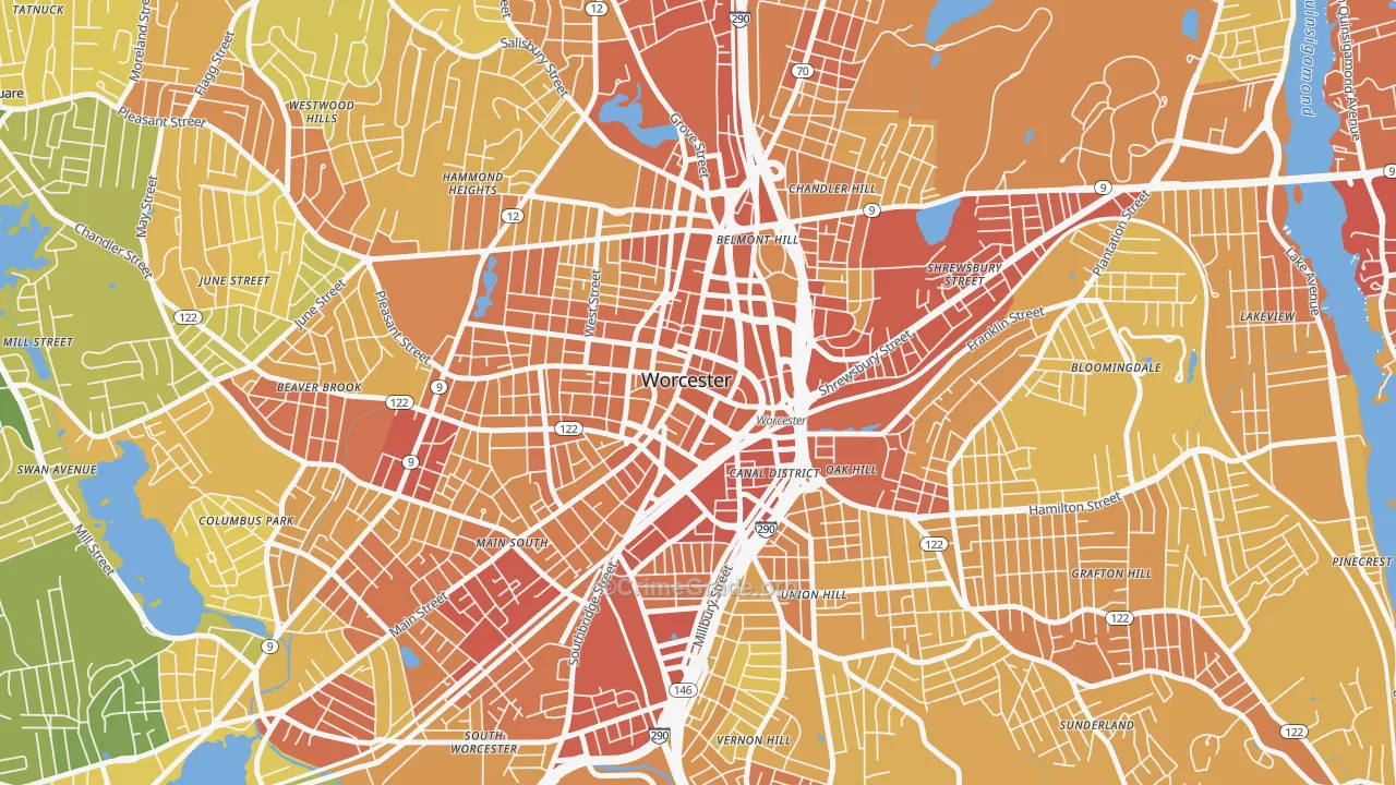 01608, MA Map of Vehicle Theft Rates
