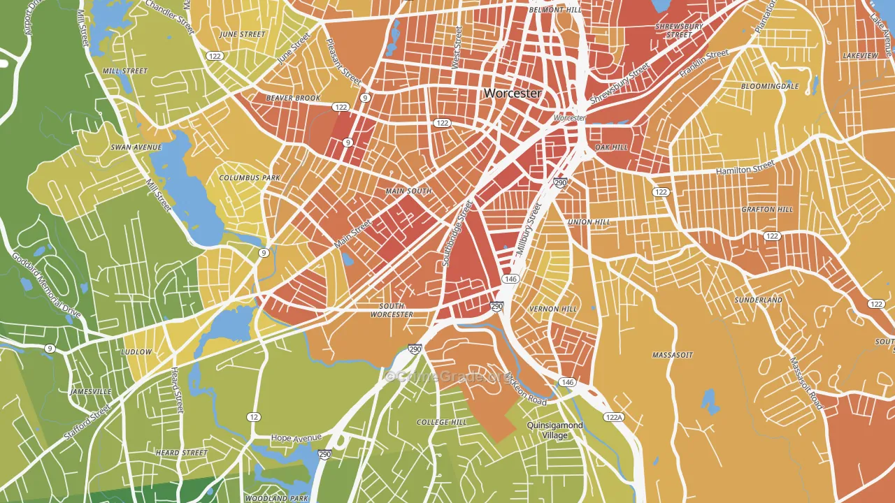 01610, MA Map of Vehicle Theft Rates