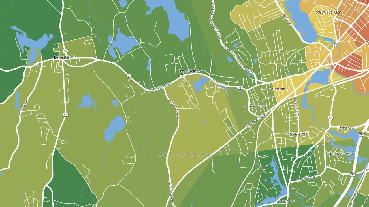 01611, MA Map of Vehicle Theft Rates