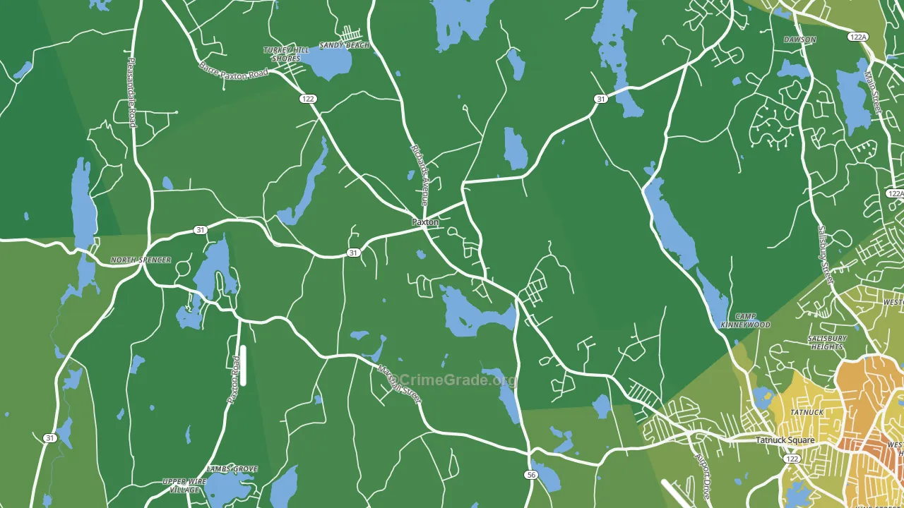 01612, MA Map of Vehicle Theft Rates