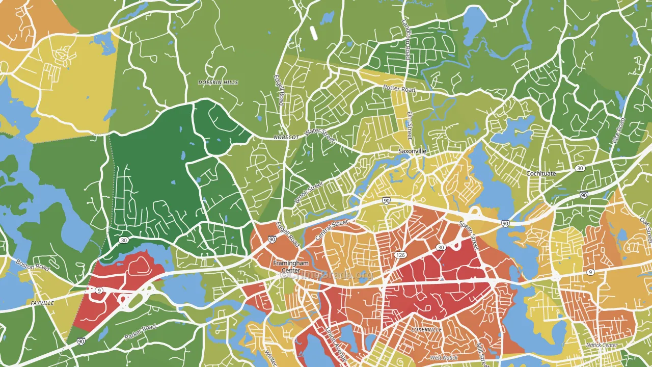 01701, MA Map of Vehicle Theft Rates