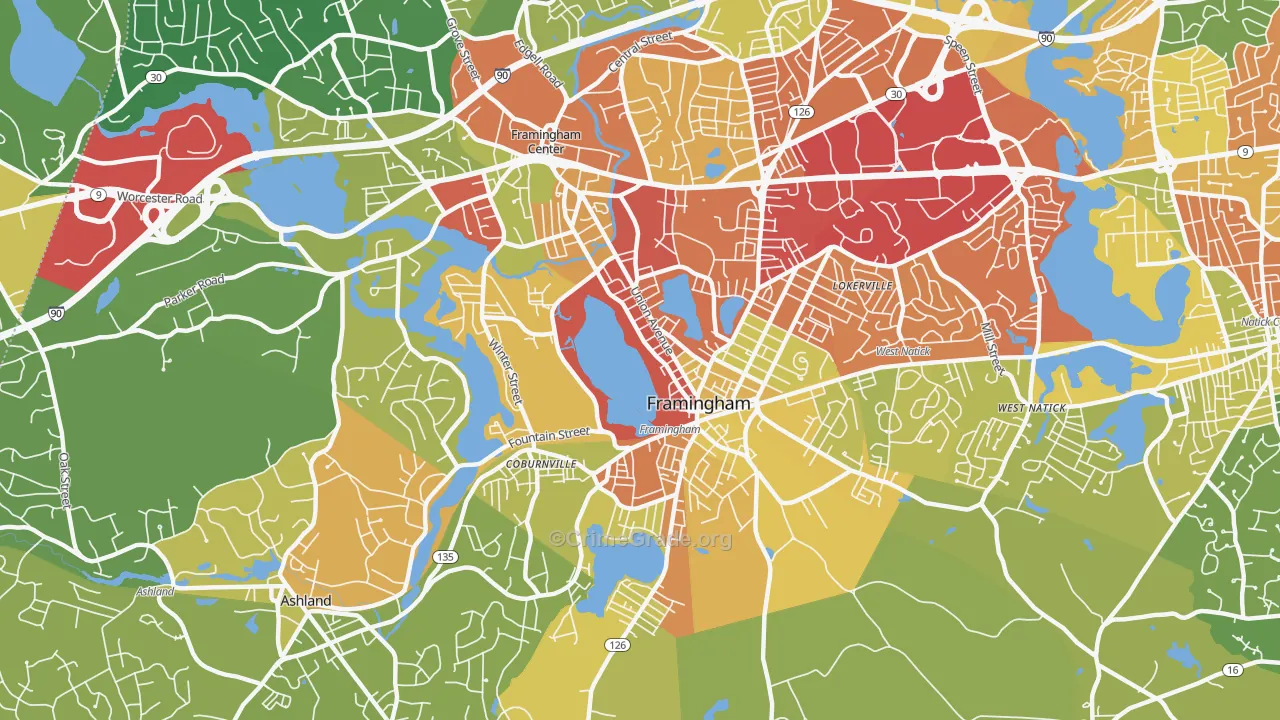 01702, MA Map of Vehicle Theft Rates