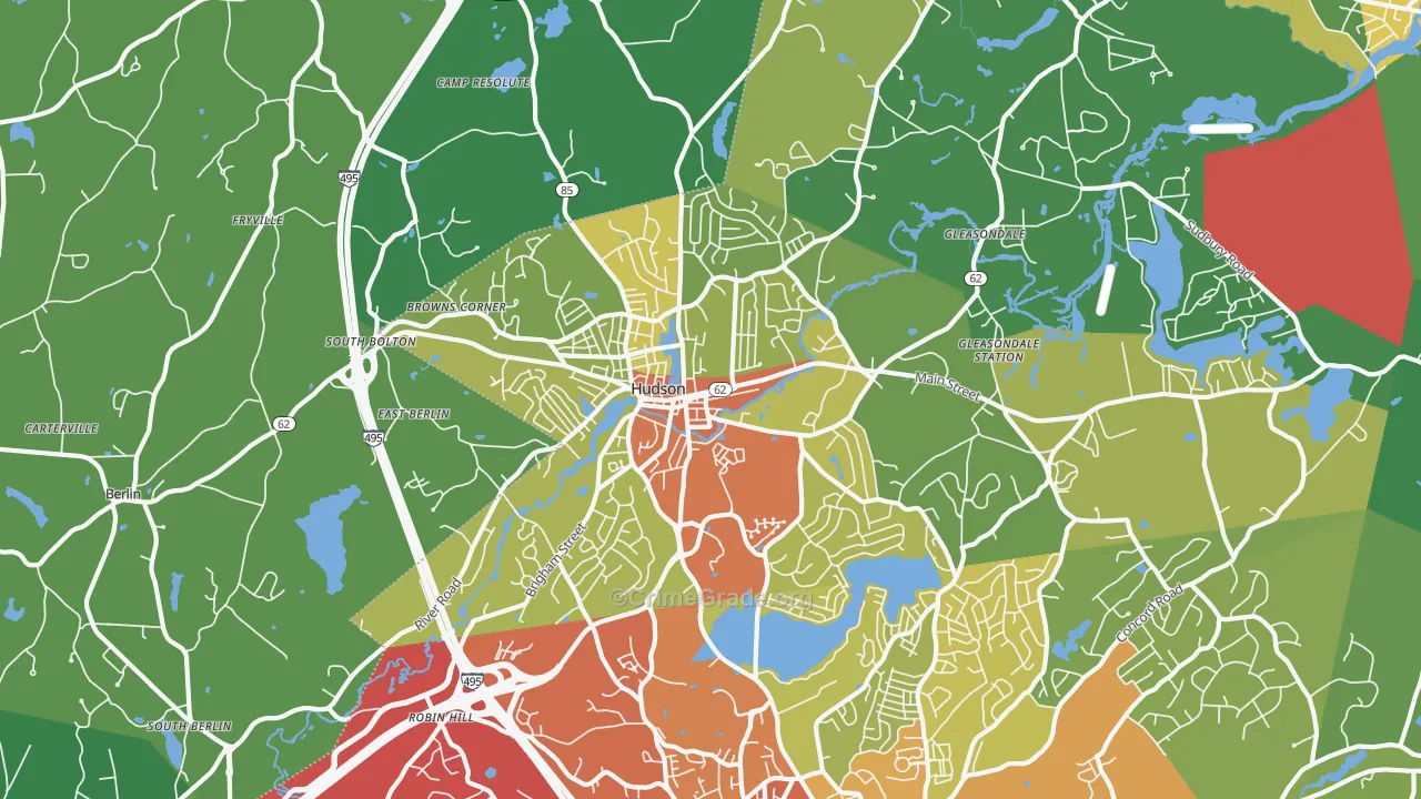 01749, MA Map of Vehicle Theft Rates