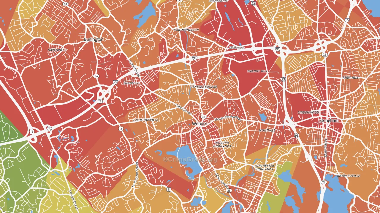 01801, MA Map of Vehicle Theft Rates