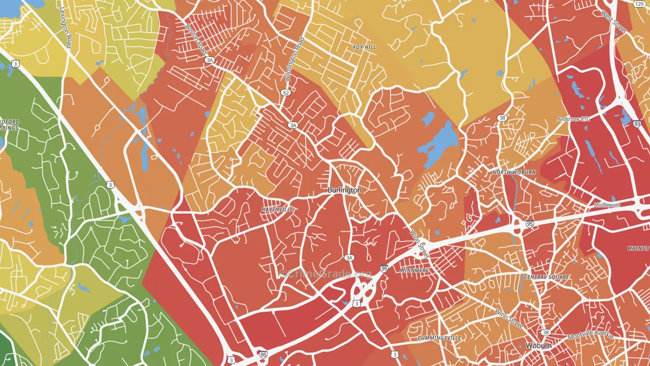 01803, MA Map of Vehicle Theft Rates