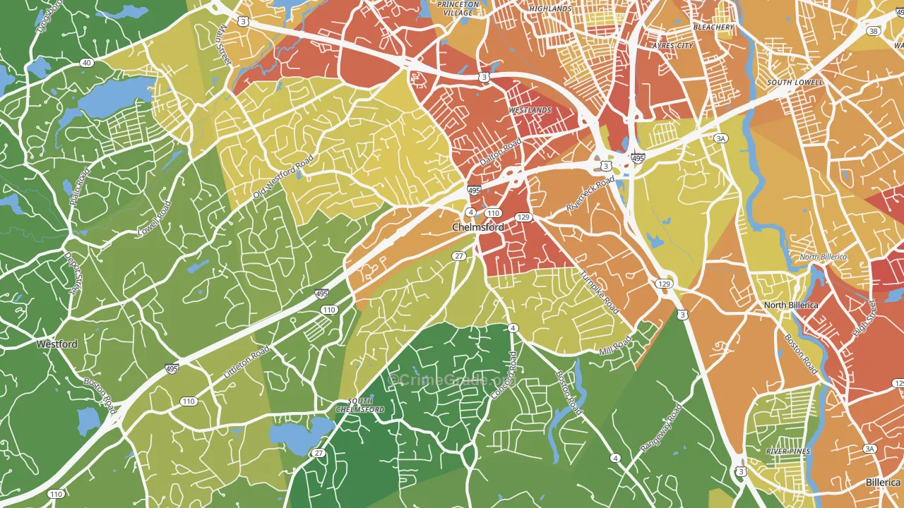 01824, MA Map of Vehicle Theft Rates