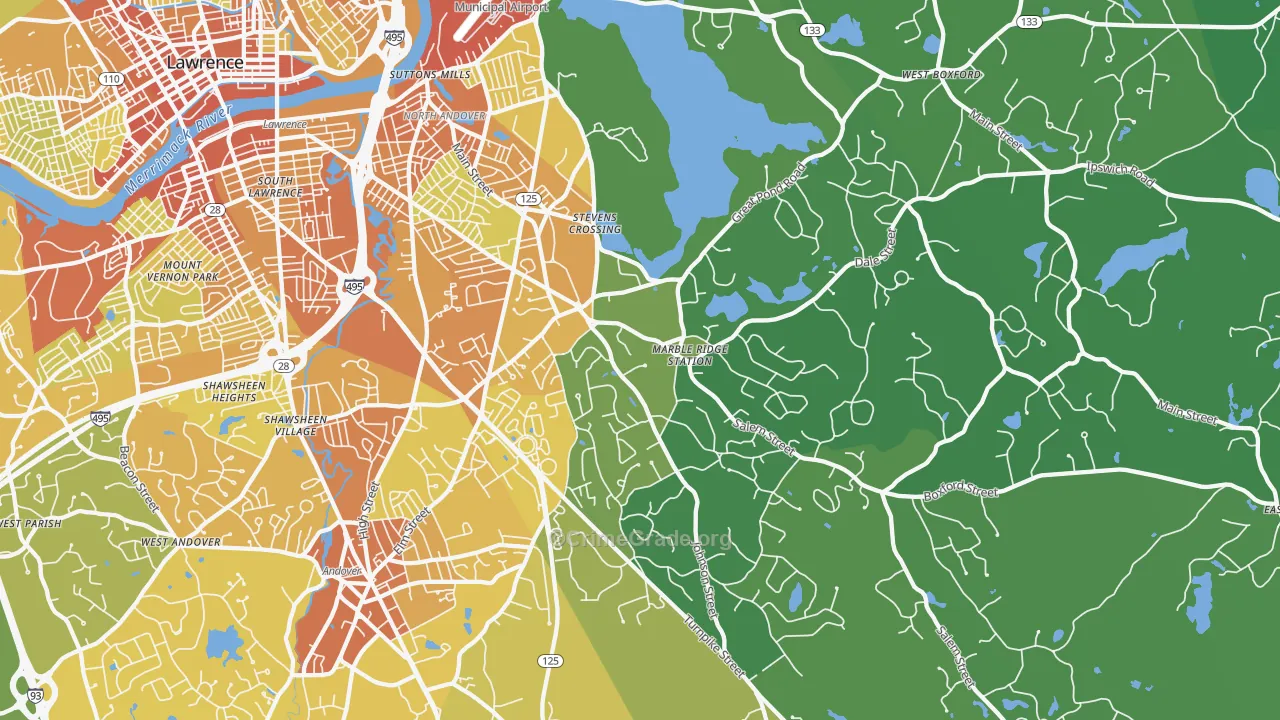 01845, MA Map of Vehicle Theft Rates