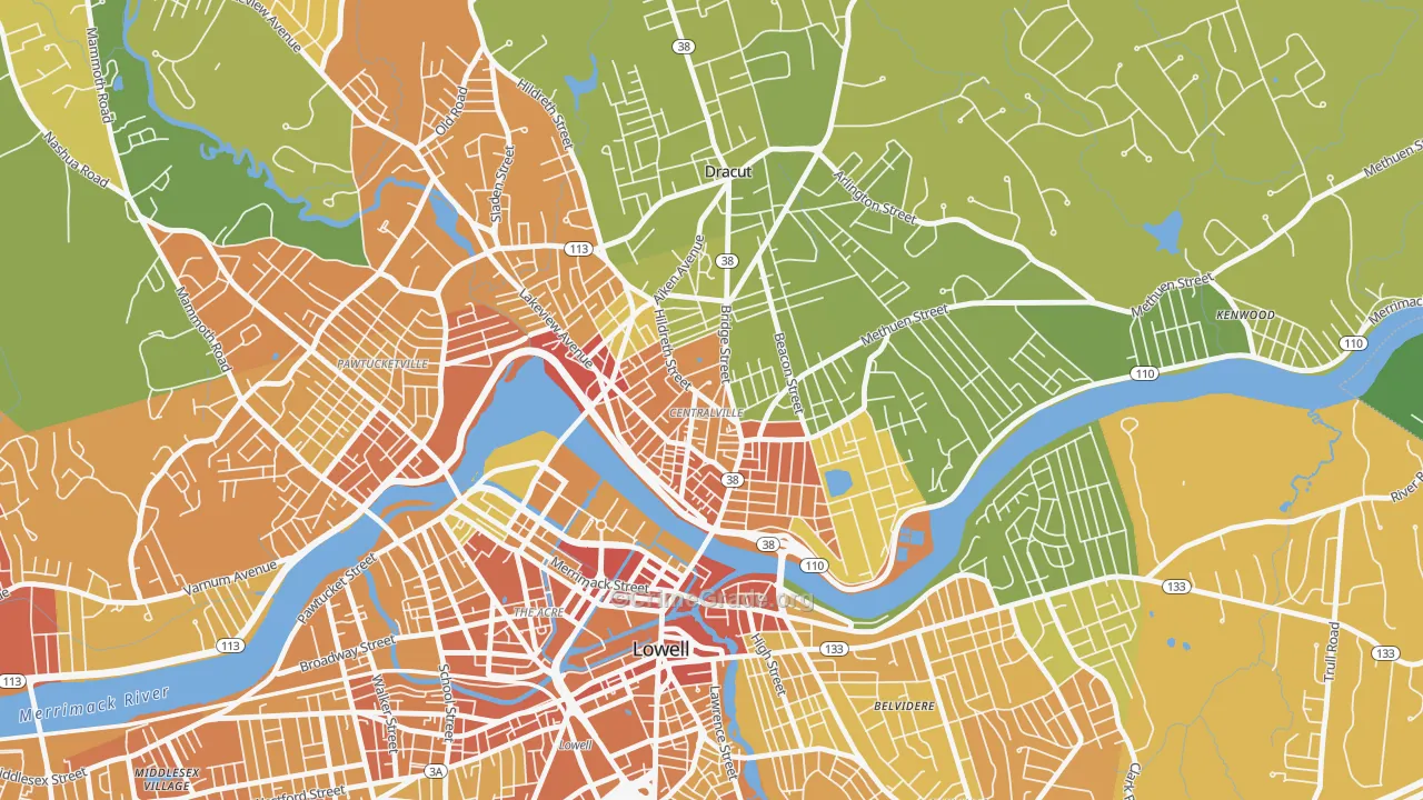 01850, MA Map of Vehicle Theft Rates