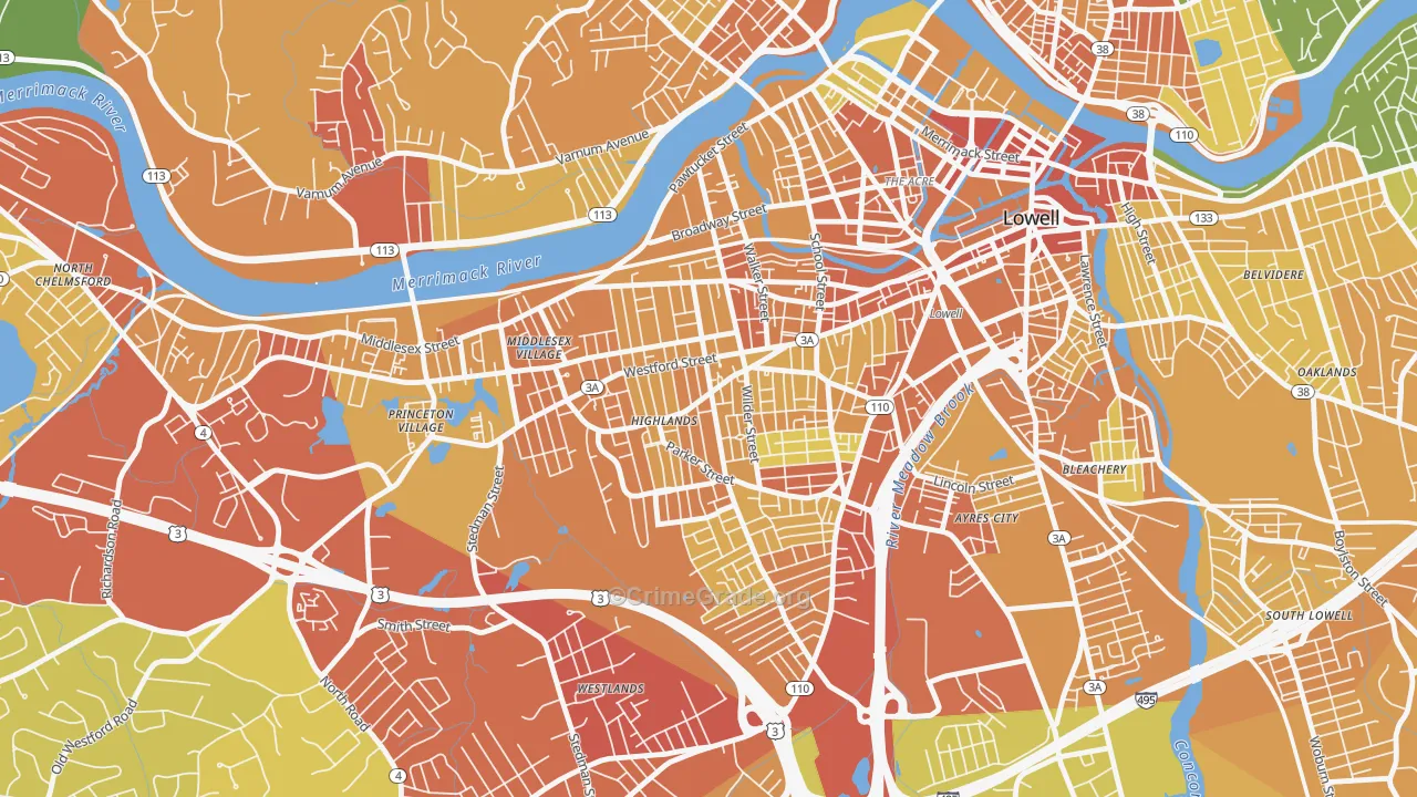01851, MA Map of Vehicle Theft Rates