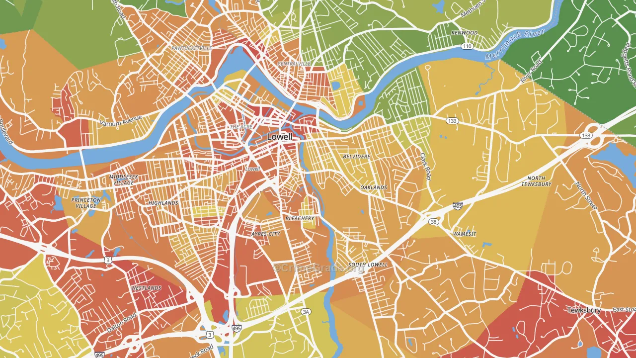 01852, MA Map of Vehicle Theft Rates