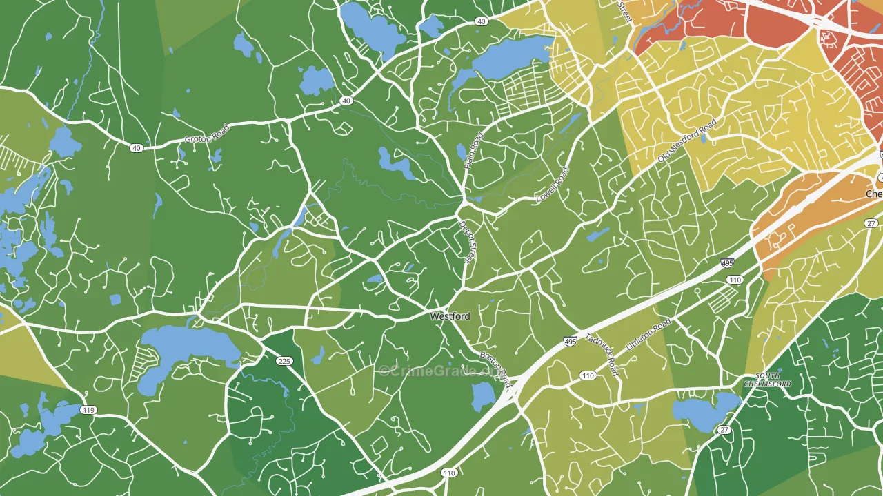 01886, MA Map of Vehicle Theft Rates