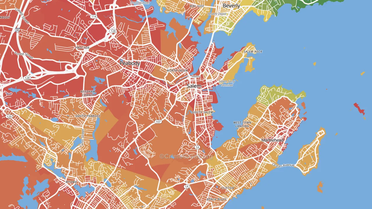01970, MA Map of Vehicle Theft Rates