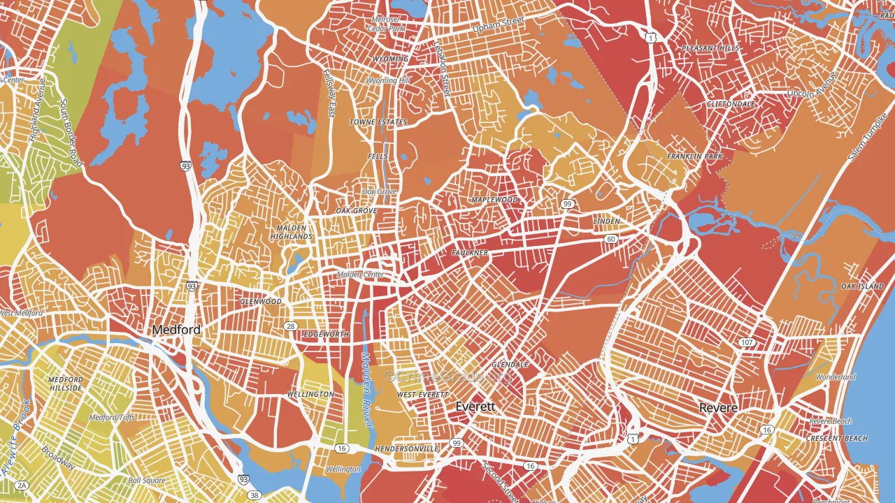 02148, MA Map of Vehicle Theft Rates