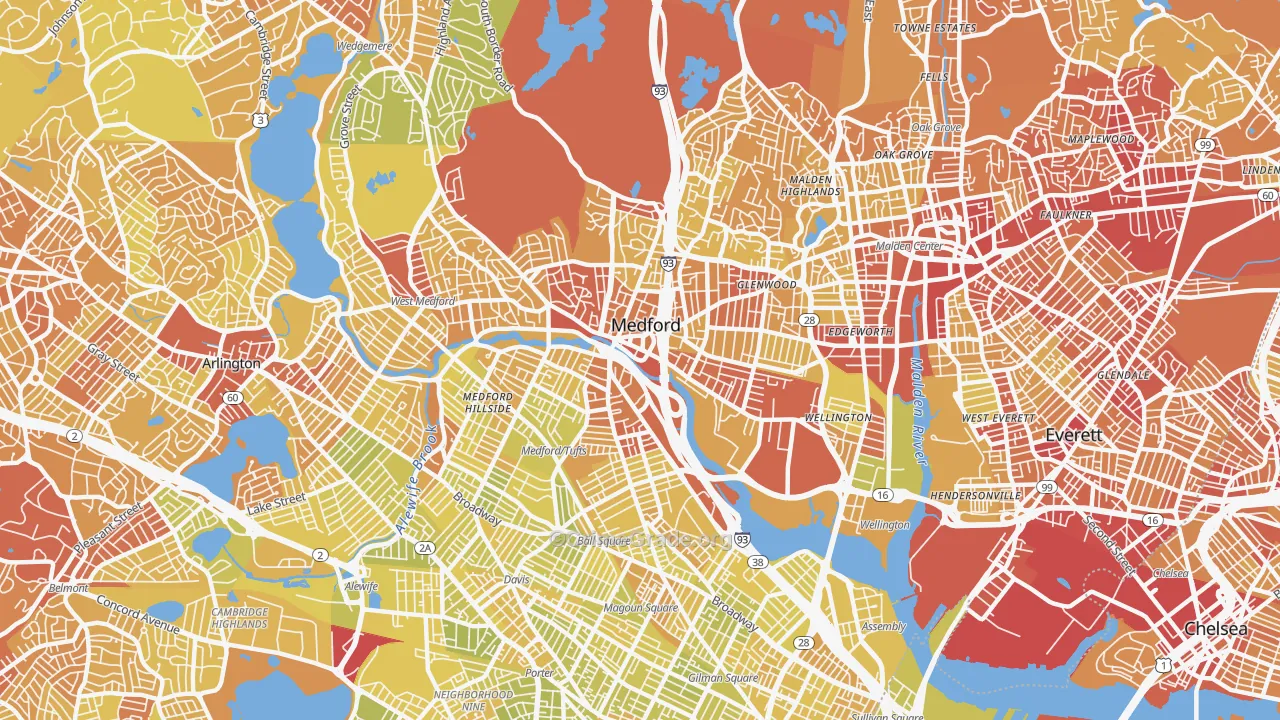 02155, MA Map of Vehicle Theft Rates