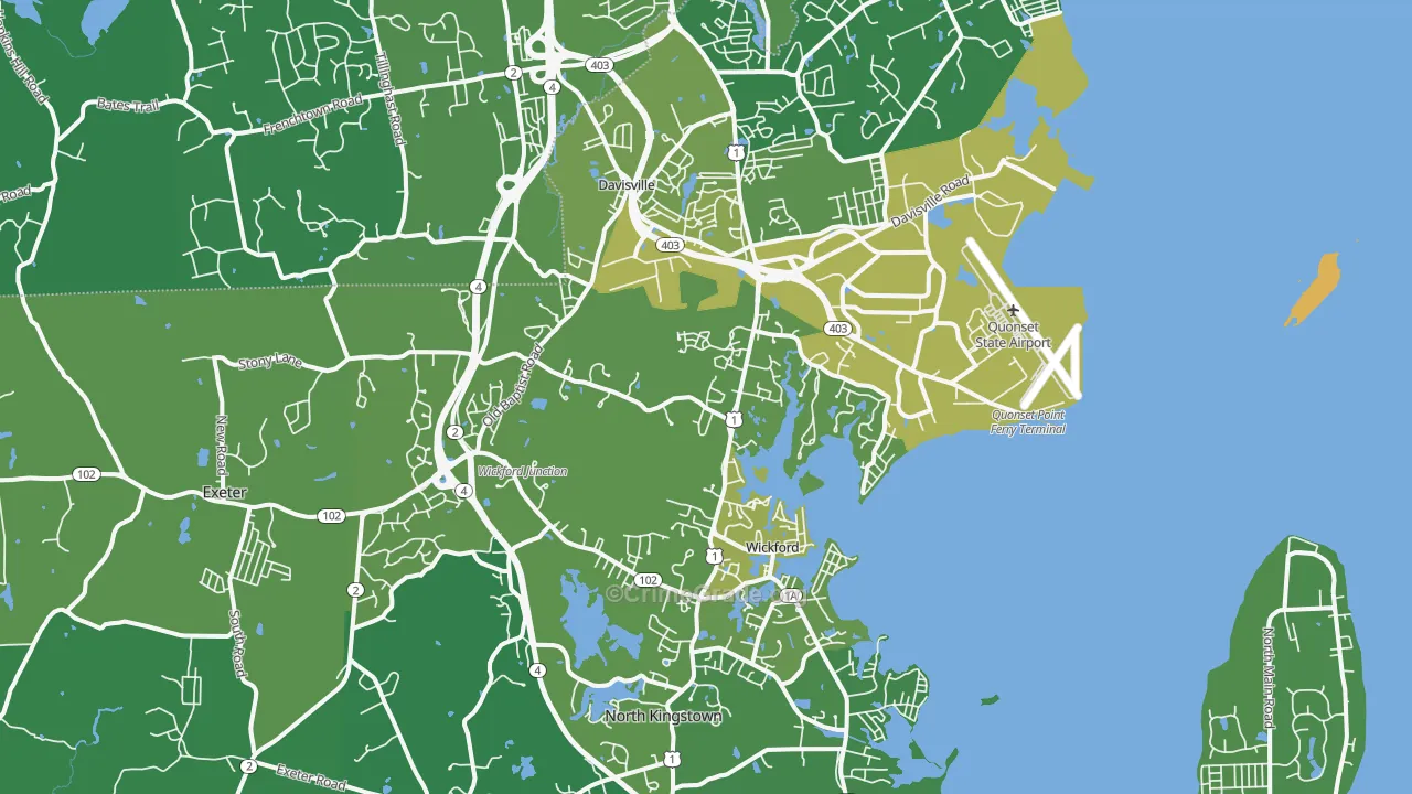 02852, RI Map of Vehicle Theft Rates