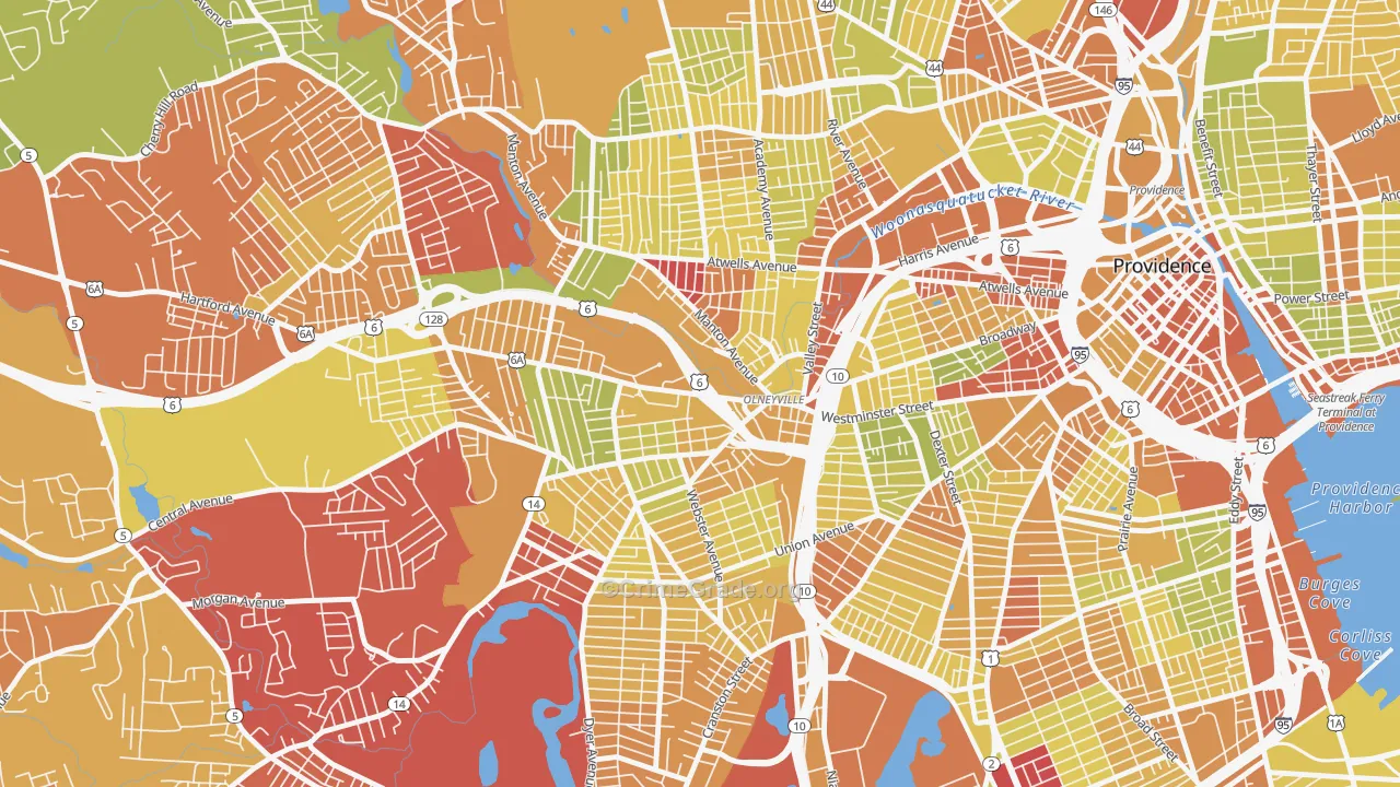 02909, RI Map of Vehicle Theft Rates