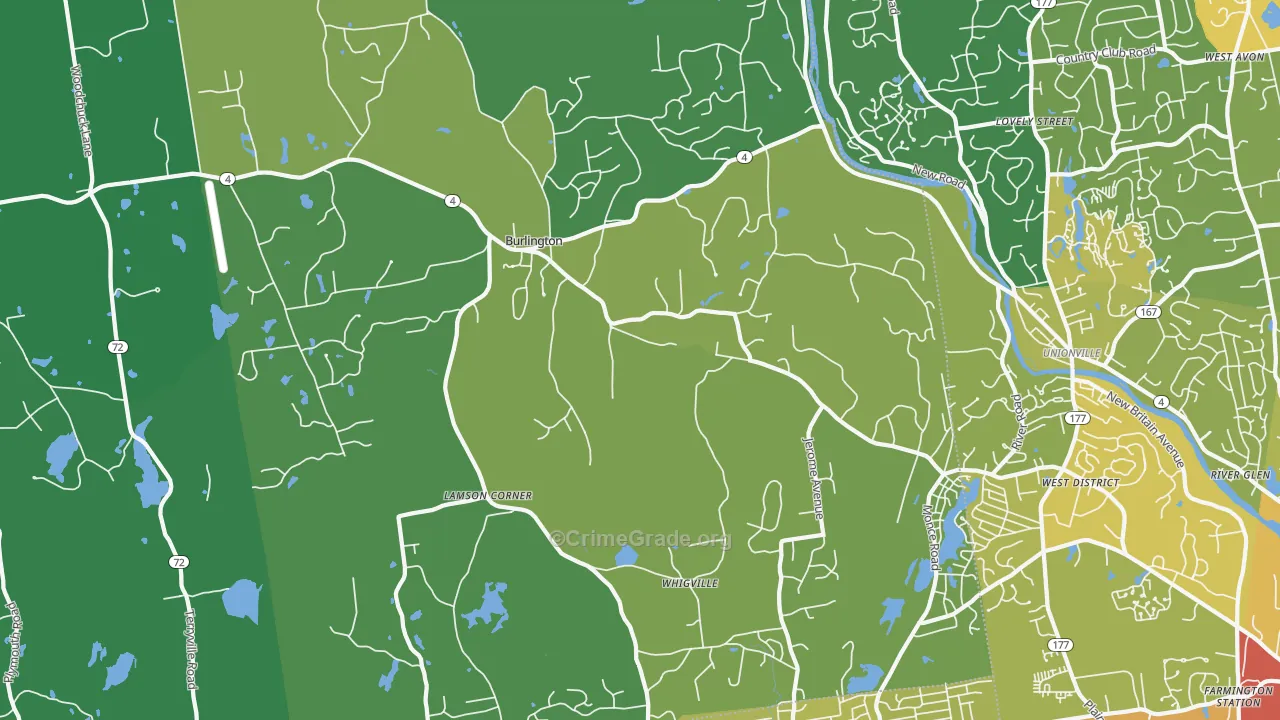 06013, CT Map of Vehicle Theft Rates