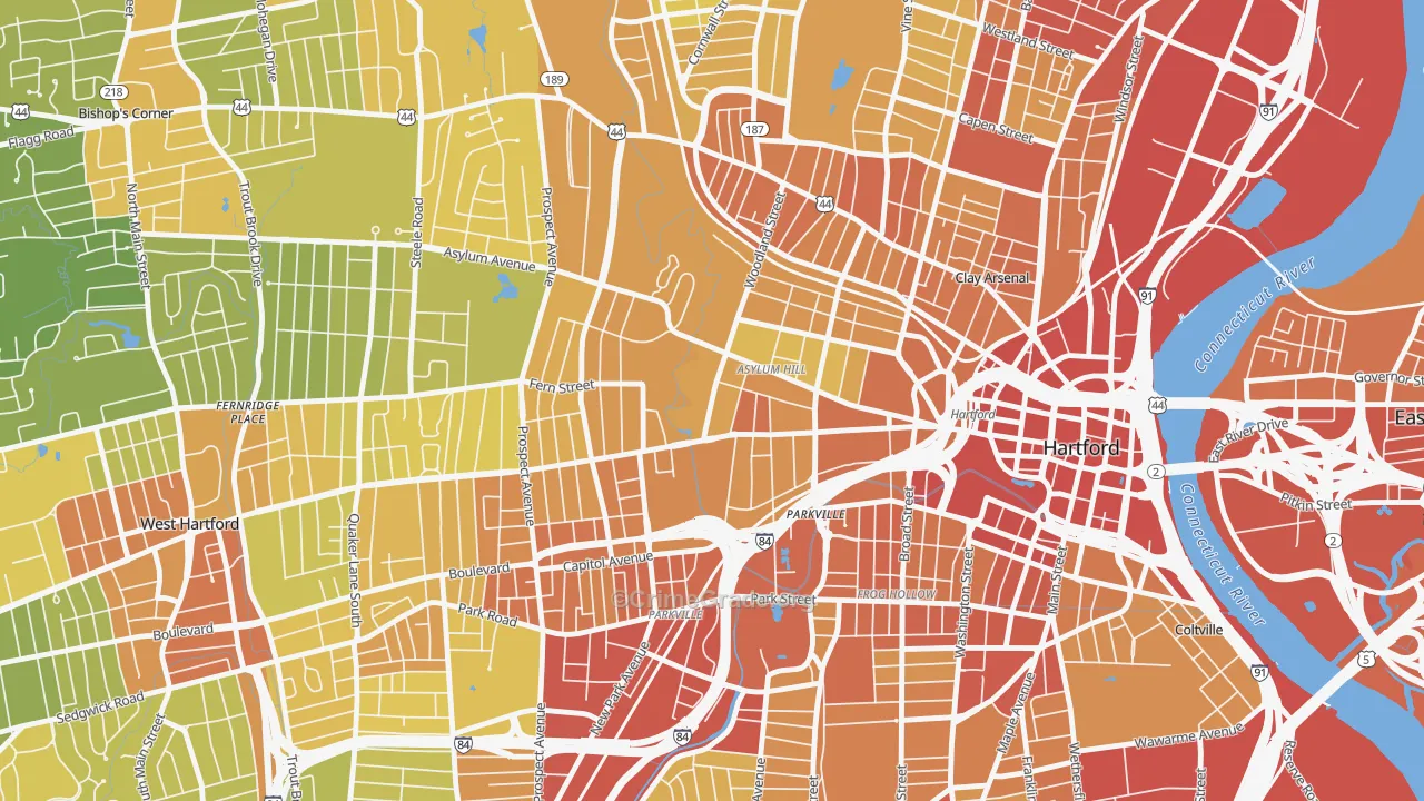 06105, CT Map of Vehicle Theft Rates