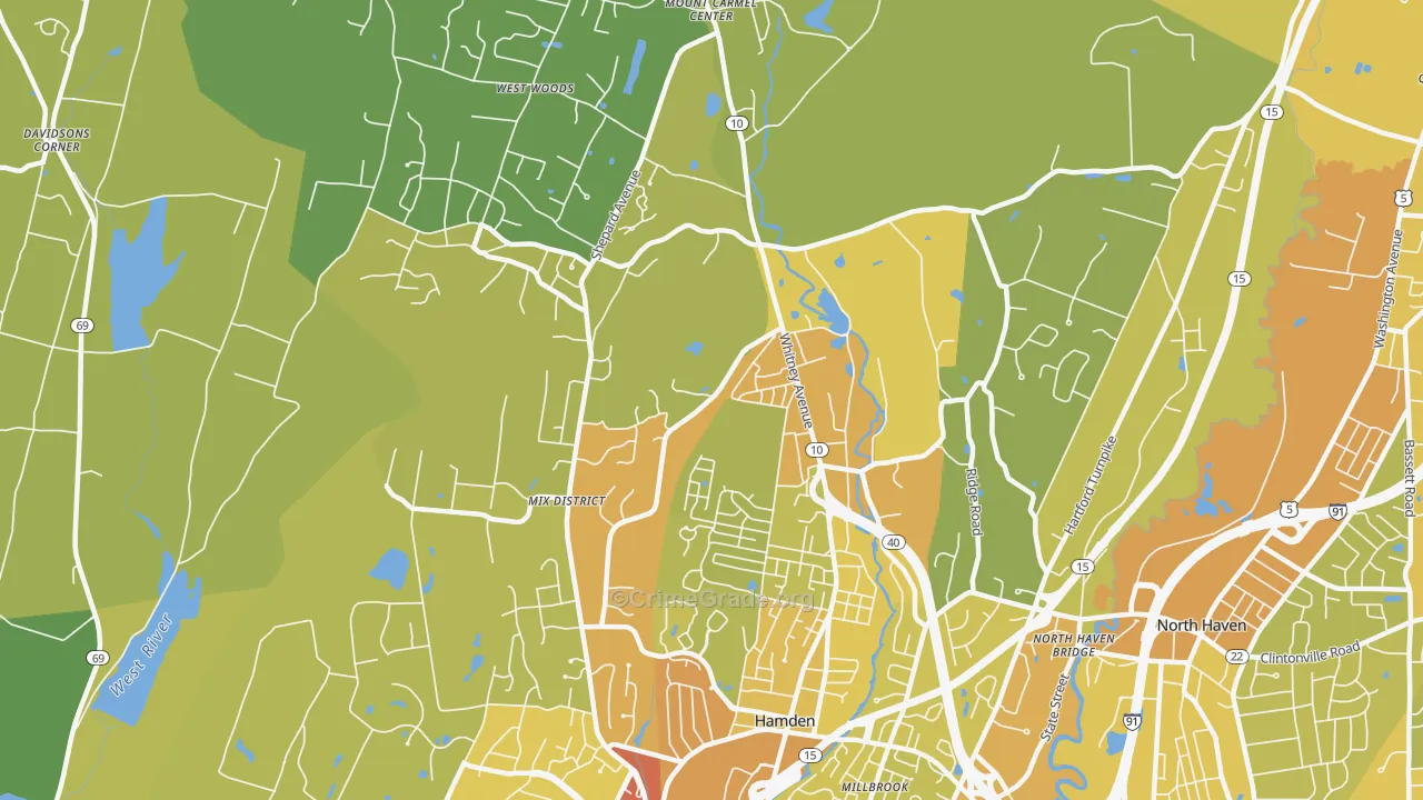 06518, CT Map of Vehicle Theft Rates