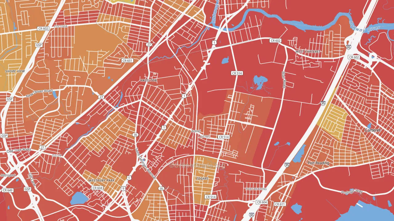 07001, NJ Map of Vehicle Theft Rates