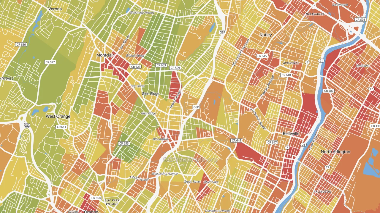 07003, NJ Map of Vehicle Theft Rates