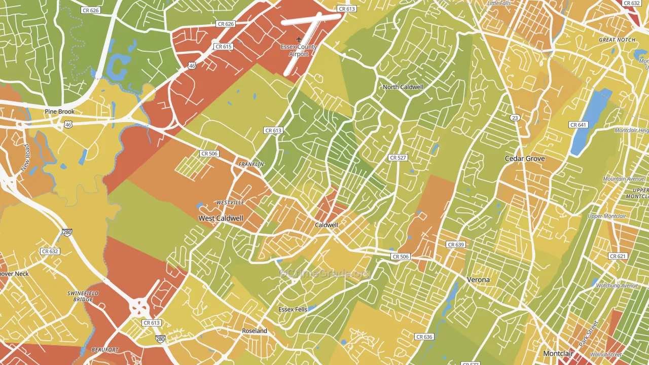 07006, NJ Map of Vehicle Theft Rates