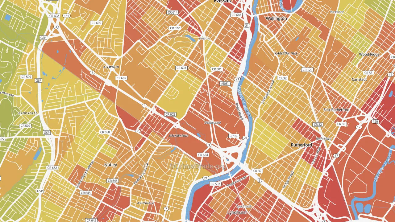 07014, NJ Map of Vehicle Theft Rates