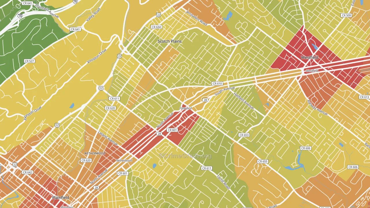 07023, NJ Map of Vehicle Theft Rates
