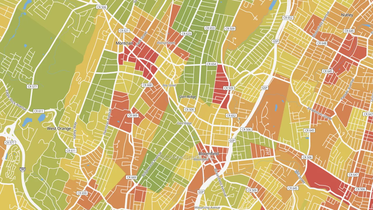 07028, NJ Map of Vehicle Theft Rates